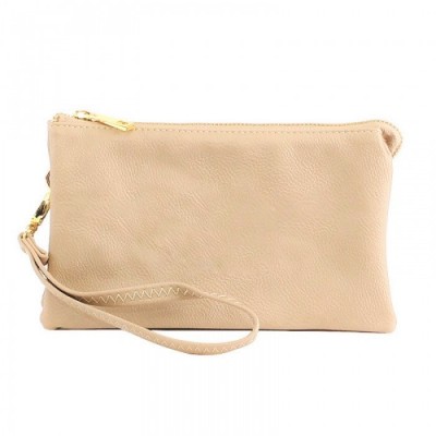 9065- CREAM PU LEATHER TRI POCKET CLUTCH / CROSS BODY BAG